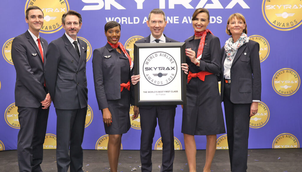 Air France team holds best first class Skytrax award certificate